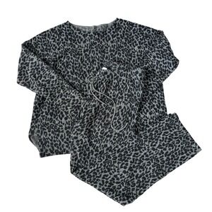 Italic 100% Cashmere Lounge Set Sz L Leopard Print Gray Luxury Long Sleeve